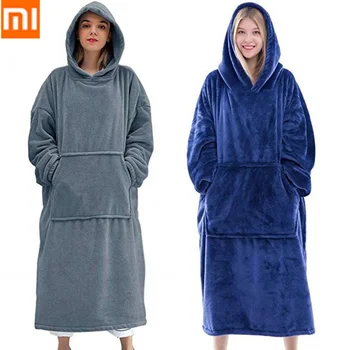 

Xiaomi Mijia Oversize Winter Warm TV Pocket Hooded Blankets Women Men Flannel Adult Sweatshirt with Sleeves Long Lazy Blanket