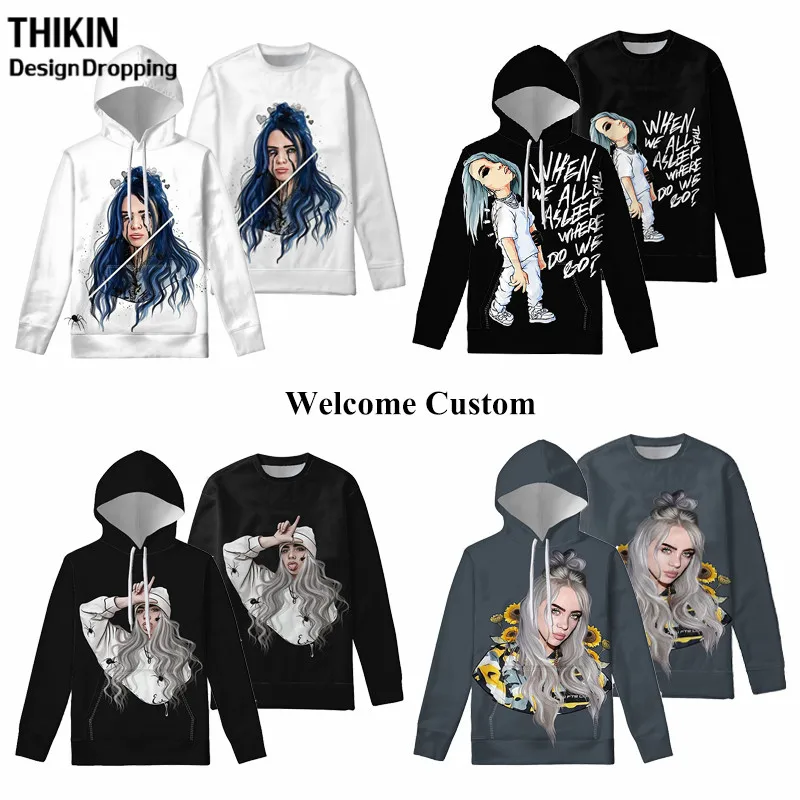 Женский/мужской пуловер с принтом Billie Eilish, модная Толстовка в стиле хип-хоп, певица, Harajuku, спортивный пуловер для подростков, крутая Одежда для девочек, Топ