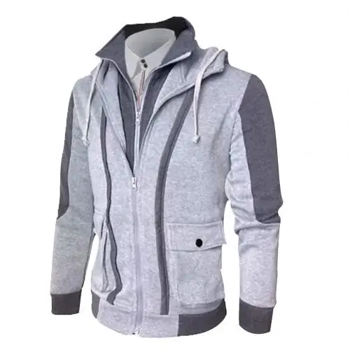 Light Gray Повседневные мужские куртки, пальто, зимние толстые теплые куртки на молнии с капюшоном, имитация двух частей, Спортивная Толстовка, мужская одежда - Цвет: Light Gray