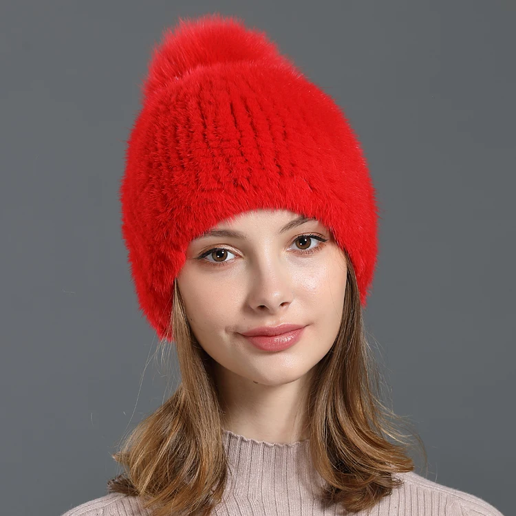 Color 11 Вязаная меховая шапка из натуральной норки skullies beanies Новинка женские модные повседневные зимние женские шапки из натурального меха одноцветные - Цвет: Color 11