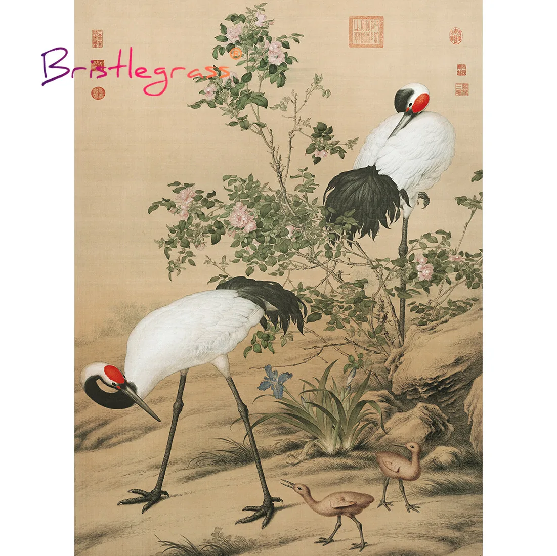 

BRISTLEGRASS Wooden Jigsaw Puzzles 500 1000 Piece Crane Giuseppe Castiglione Educational Toy Collectibles Chinese Painting Decor