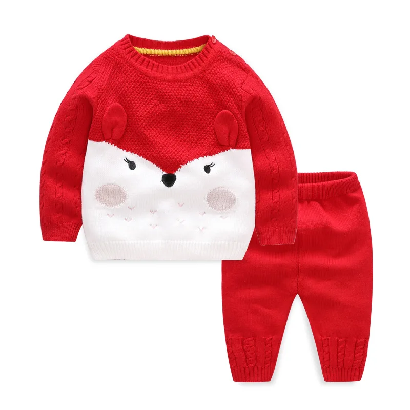 Beste 2 stuks Baby Boy Set Wol Gebreide Katoenen Trui Meisjes Jongens Sets Baby Warme Trui Broek Pak Pasgeborenen Peuter Kleding sets