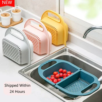 

Folding Plastic Drain Basket Fruit And Vegetable Cleaning Filter With Handle Multifunctional Kitchen Quick Drying Storage Tools