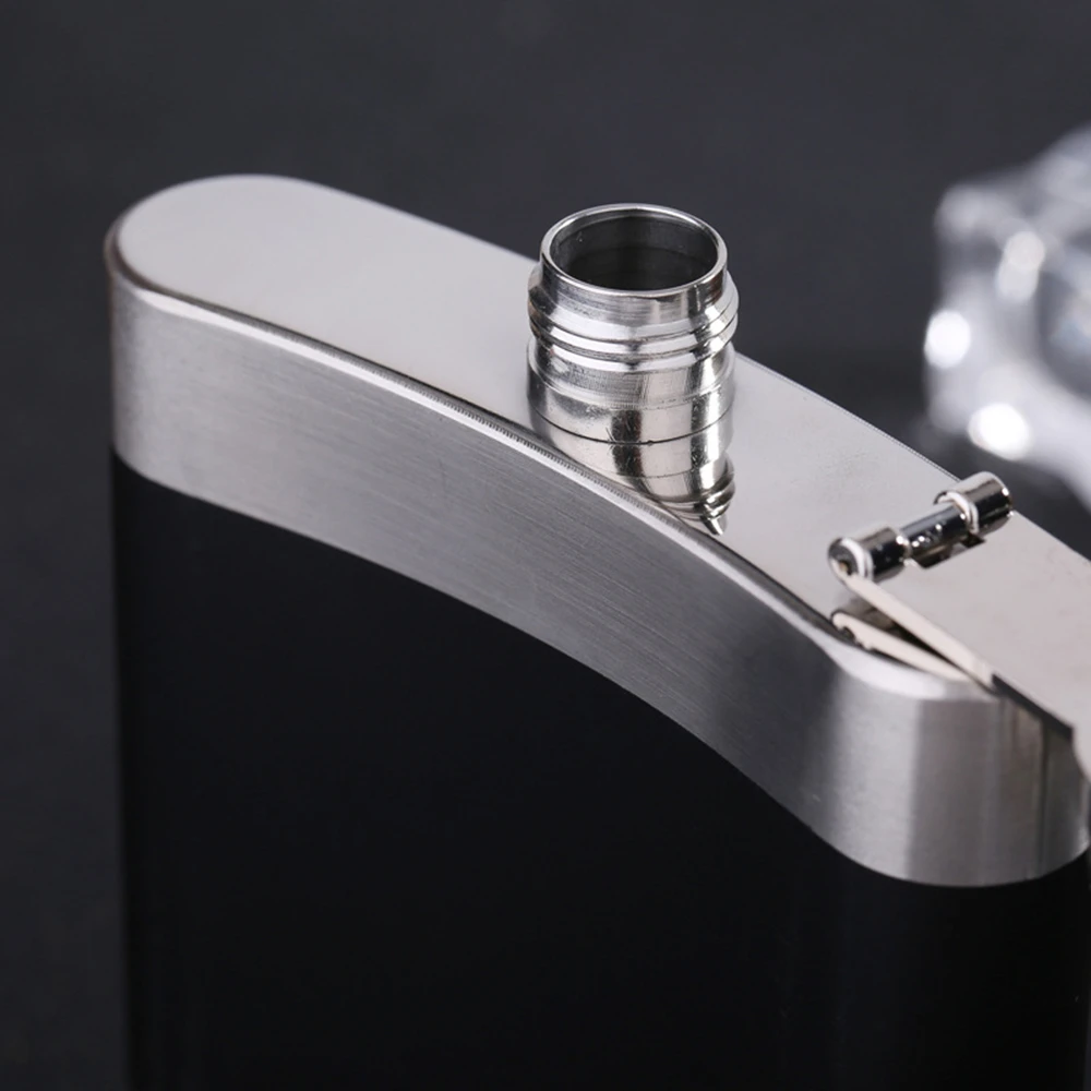 6oz Hip Flask Stainless Steel Black Laser Engraving Letters Character 170ml Portable Outdoor Whisky and Vodka Bottle Men's Gift