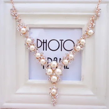

Fashion Simulation Pearl Crystal Pendant Necklace Lady Silver Necklace Jewelry Party Gifts Women's Accessories Jewelry Y20