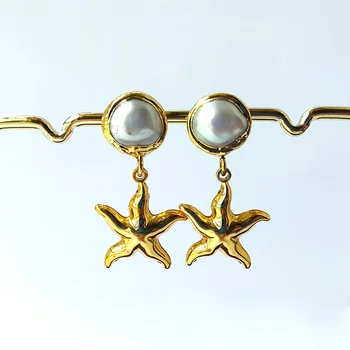 

5 Pairs electroplate gold color star Charm Dangle earrings,handcrafted jewelry pearl dangle earring ER993