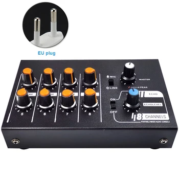 

Mixing Console Home 8 Channels Audio Mixer Party Professional Mini Portable Low Noise Metal Stereo Mono Switchable DJ Karaoke