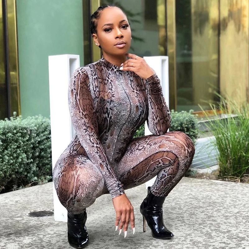 long sleeve snake print jumpsuit