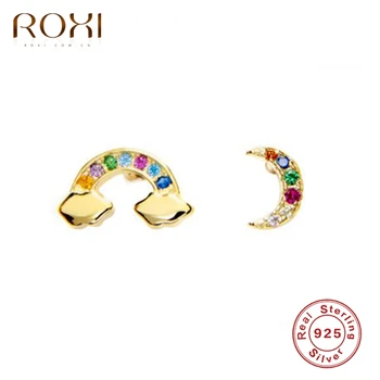 

ROXI Mini Rainbow Cloud Moon Crystals Stud Earrings for Women Girl Birthday Gift 925 Sterling Silver Earrings Piercing Orecchini