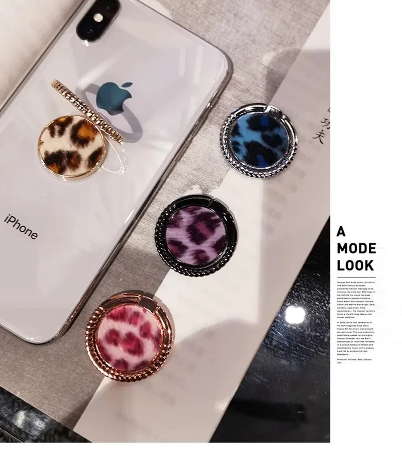 

Luxury Shiny Metal Mobile Phone Ring Stand Stick Socket 360 Holder Cell Phone Telephone Support for mobile phones Leopard print