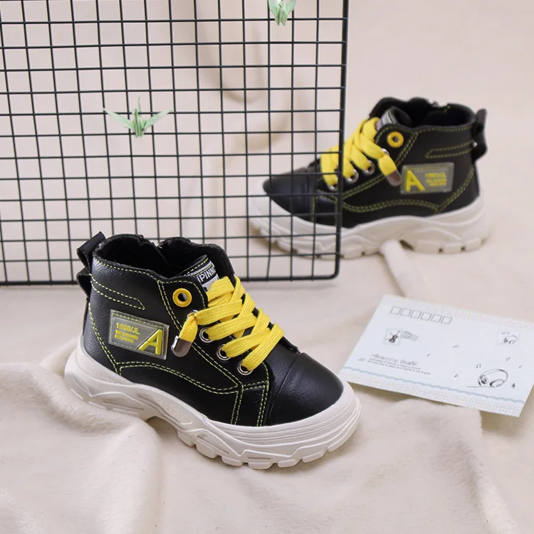 Side Zipper Boys Shoes Leather Kids Sneakers Warm Plush Winter Shoes Little Baby Martin Boots Girls Casual Shoes High Top Botas