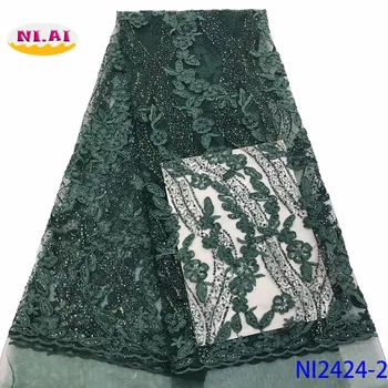 

NIAI Latest Nigerian Laces Fabrics 2019 High Quality Lace African Laces Fabric For Wedding French Tulle Lace Material NI2424-2