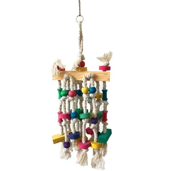 

Colorful Cage Perch Wood Birds Standing Chewing Toy Bird Cage Hanging Swing Toy Wooden Black String Cotton Rope Parrot Bite Toys