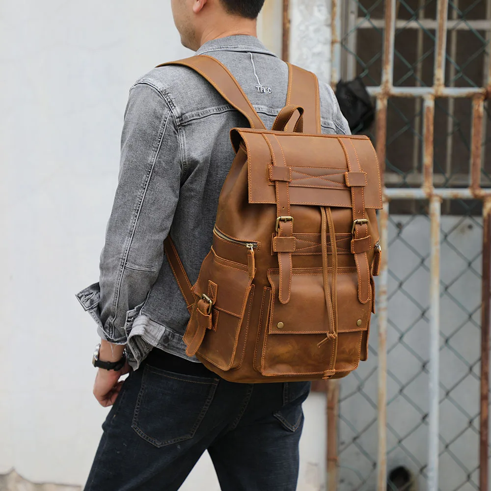 Lydianzishangwu Mens Shoulder Bag Crazy Horseskin Retro Leather First Layer Leather Luggage Backpack Leather Bag Color : Brown, Size : M 
