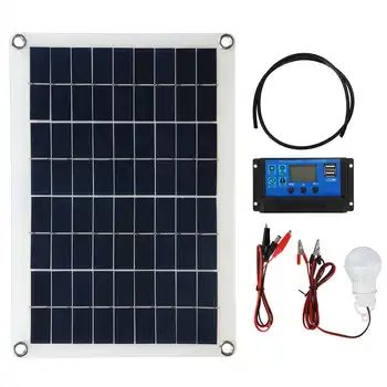 

100W 18V Dual USB Solar Panel +3W Lamp +10A Solar Controller +1m Extension Cord Set for RV Car Boat Camping Home Working