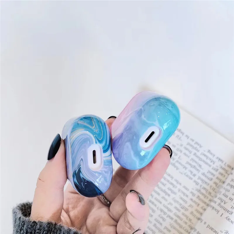 KJOEW Ins простой чехол с мраморными ушками для Airpods 1 2 Жесткий Чехол из поликарбоната