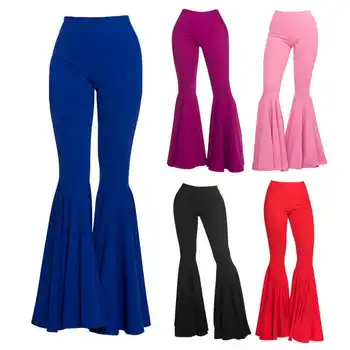 

Women Solid Yoga Bell Bottom High Leg Wide Pants Leggings Waist Trousers Fashion
