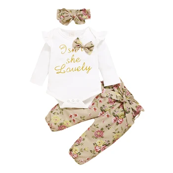 

0-18M Newborn Infant Baby Girl Flower Clothes Set Autumn Winter Long Sleeve Romper Floral Pants Headband Outfits Baby Costumes