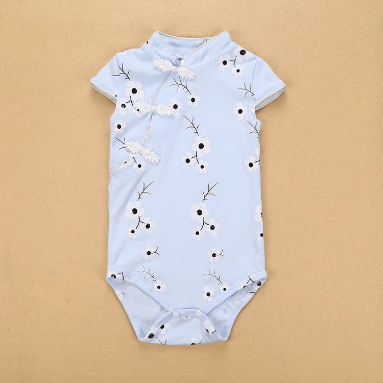 Baby Bodysuits are cool Baby Girls Cheongsam Short Sleeve Romper Outfit Chinese Flower Printed Qipao Jumpsuit One Piece Sleeveless Summer Festival Dress Newborn Knitting Romper Hooded 