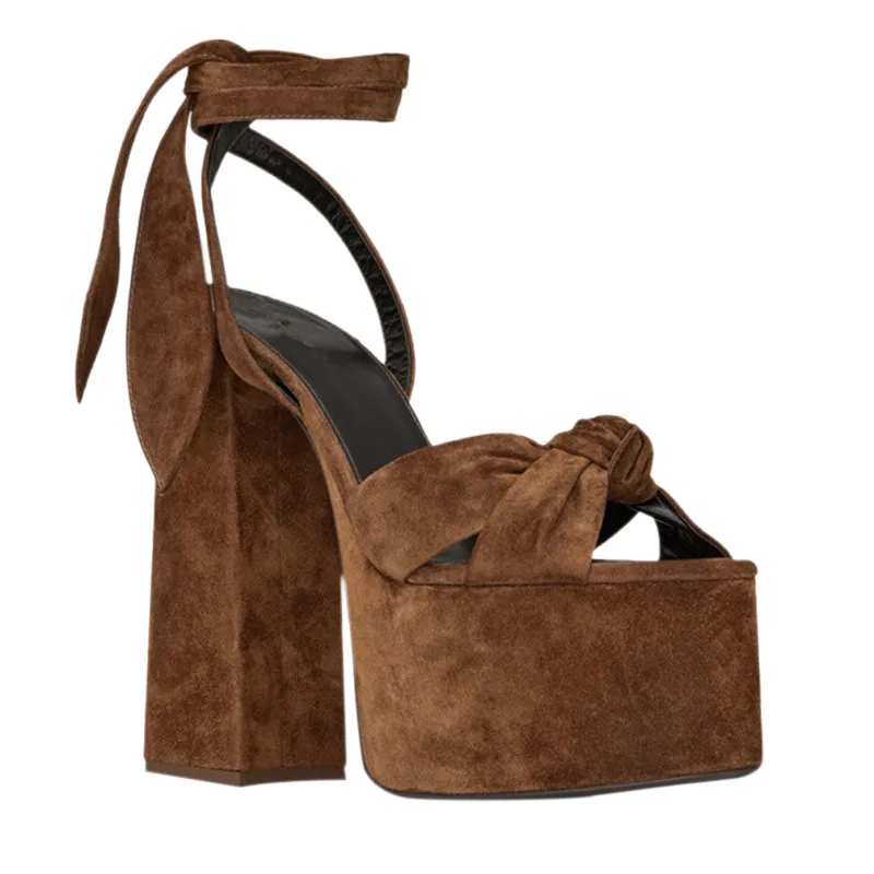 Women Chunky High Heels Lace-up Sandals Sexy Platform Round Toe Evening Party Shoe Ankle Strap Ball Summer Lady Sandals 1-D-SL-4