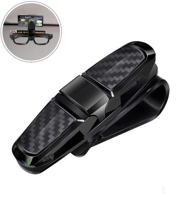 Vexverm Car Sunglasses Holder Portable Ticket Card Glasses Clamp Car Sun Visor Sunglasses Clip Box ABS Eyeglasses Case Black