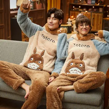 

Cute Cartoon Christmas Pajamas for Women Warm Winter Pyjamas Set Thicken Couple Sleepwear Hooded Loose Female Home Clothes New