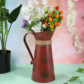 

1pc Coffee Pitcher with Blackboard Desktop Creative Decorative Iron Ornament Coffee Pot Dried Flower Container for Balcony