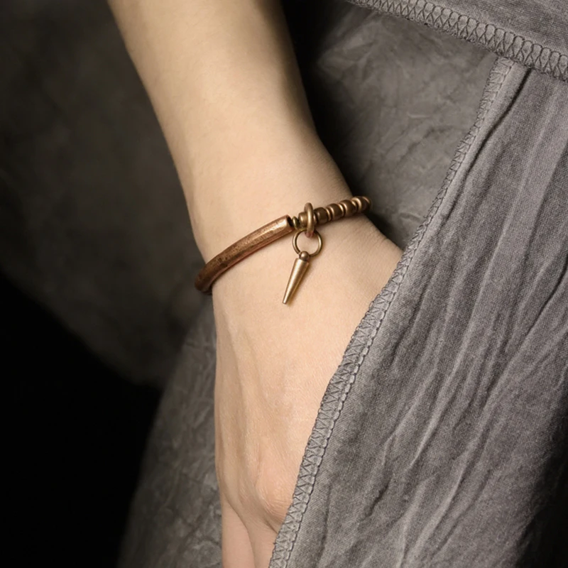 Viking Hammered Pure Copper Bracelet Retro Processed Oxidized Street Rock Style Metal Vajar Unisex Mens Womens Gift Jewelry
