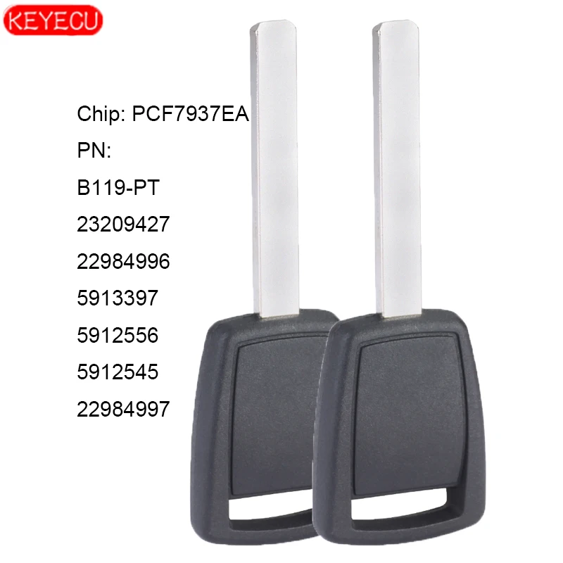KEYECU 2PCS/Lot Replacement Uncut Transponder Chip PCF7937EA Ignition B119-PT Key for GM Chevy