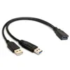 20cm USB3.0 to USB3.0/2.0  USB3.0 Female to Dual USB Male Extra Power Data Y Extension Cable ► Photo 2/6