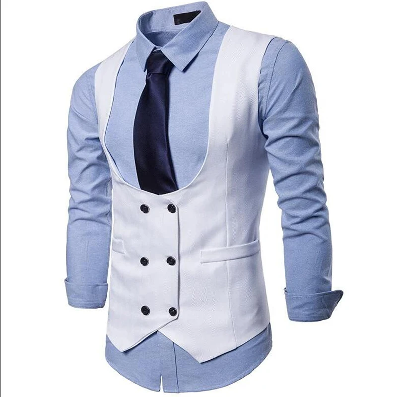 Trajes de corte entallado para hombre, ropa blanca con doble botonadura, chaleco de una pieza Traje De Hombre, chaleco Formal de esmoquin para boda, nueva moda