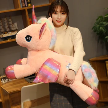 

65-85cm Rainbow Unicorn Plush Toy Soft Stuffed Unicorn With Wings Dolls Animal Flying Horse Pillow Big Size Kids Birthday Gifts