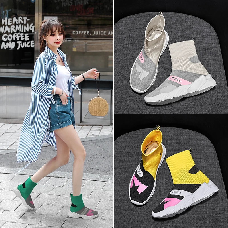 

High-top shoes women's new Korean version of the trend of elastic socks shoes trend fashion wild student sports shoes