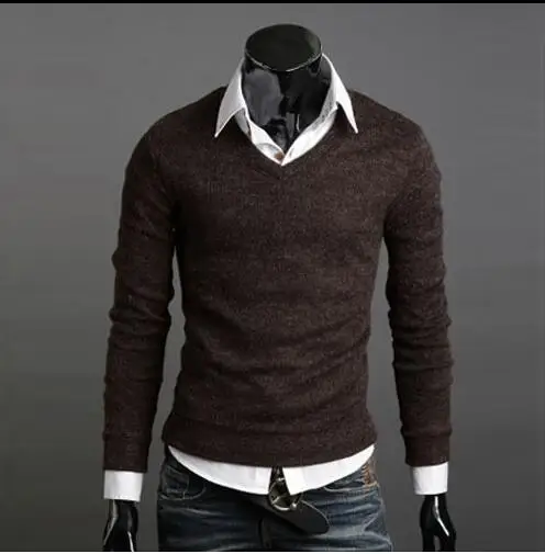 

Men's autumn and winter sweater thickened rabbit hair V-Neck Sweater men's autumn and winter rabbit hair knitting solid color