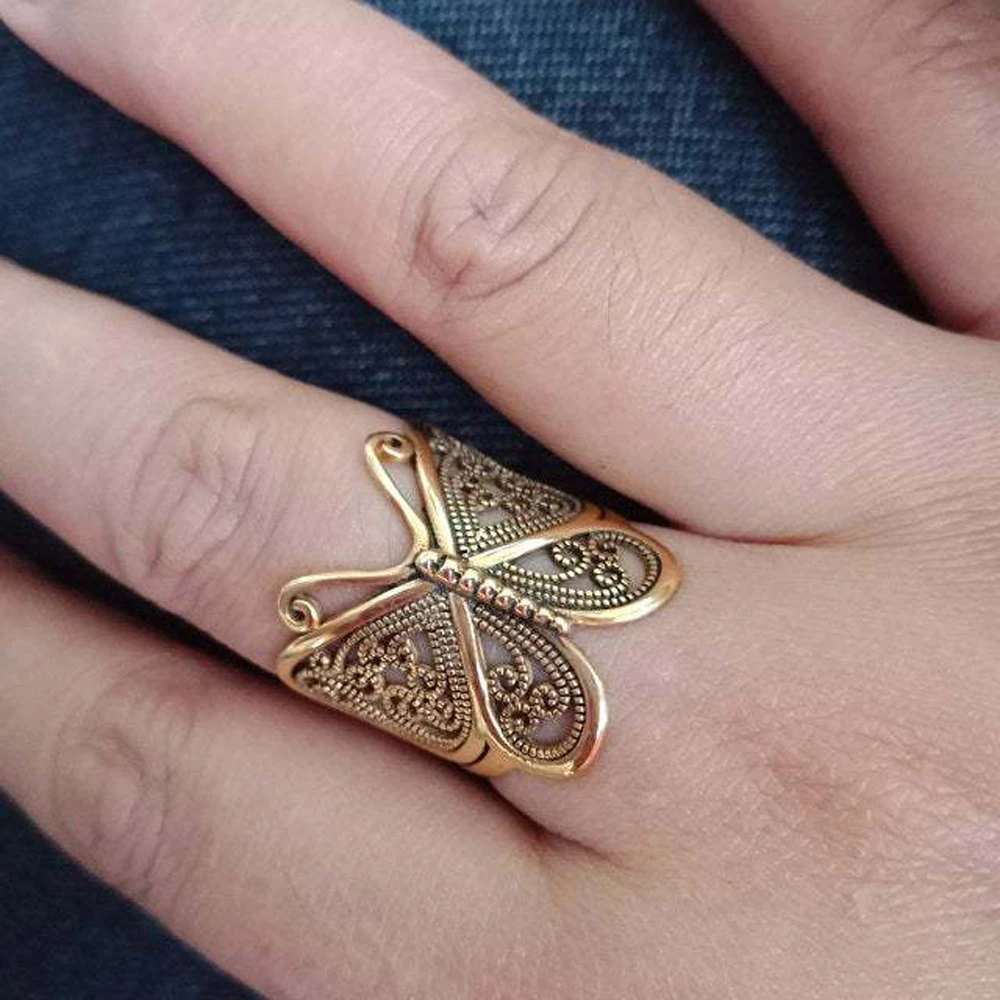 Hueco de plata mariposa de filigrana anillo declaración anillo joyas mariposa anillo de mariposa par anillos de boda regalos @|Anillos| - AliExpress