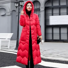 High Quality Winter Jacket National Style Women Slim X-long Vintage Coat Hooded thicken Female Padded Outwear Warm Parkas D268