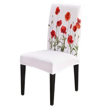 

6/8piece Red Corn Poppy Print Chair Cover Dining Elastic Chair Covers Spandex Stretch Elastic Anti-dirty Removable