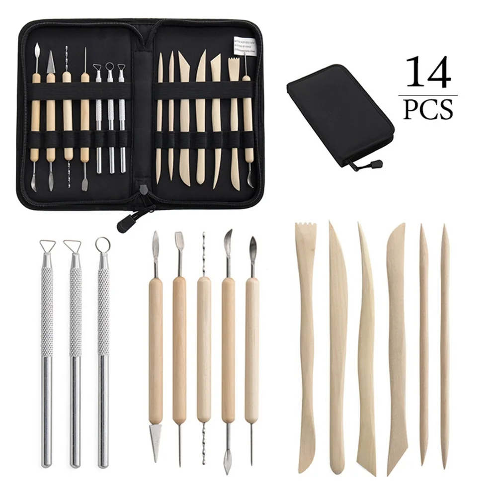 pink 14pcs strumenti di argilla ceramica set con custodia in plastica modellazione di strumenti di scultura di ceramica kit per la modellatura 