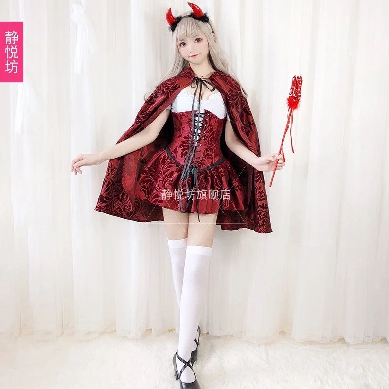 costumes Хэллоуин Карнавал ночь ролевые игры взрослый Косплей Костюм королева ночного клуба платье костюм колдуньи Готический маленький красный езда накидка с капюшоном - Цвет: costumes