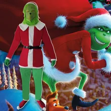 Grinch костюмы как Grinch украли Рождество косплей костюм для мужчин/wo мужчин взрослых топ брюки одежда с рисунком маски