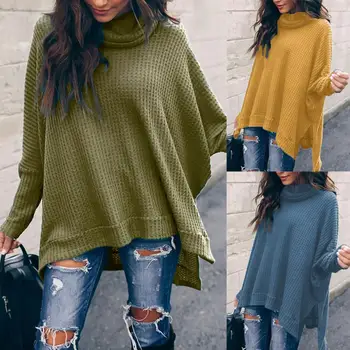 

Women Casual Turtle Neck Long Batwing Sleeve Knit Sweater Pullover Tunic Top clothing Womens Sweaters Winter Top Turtlenec