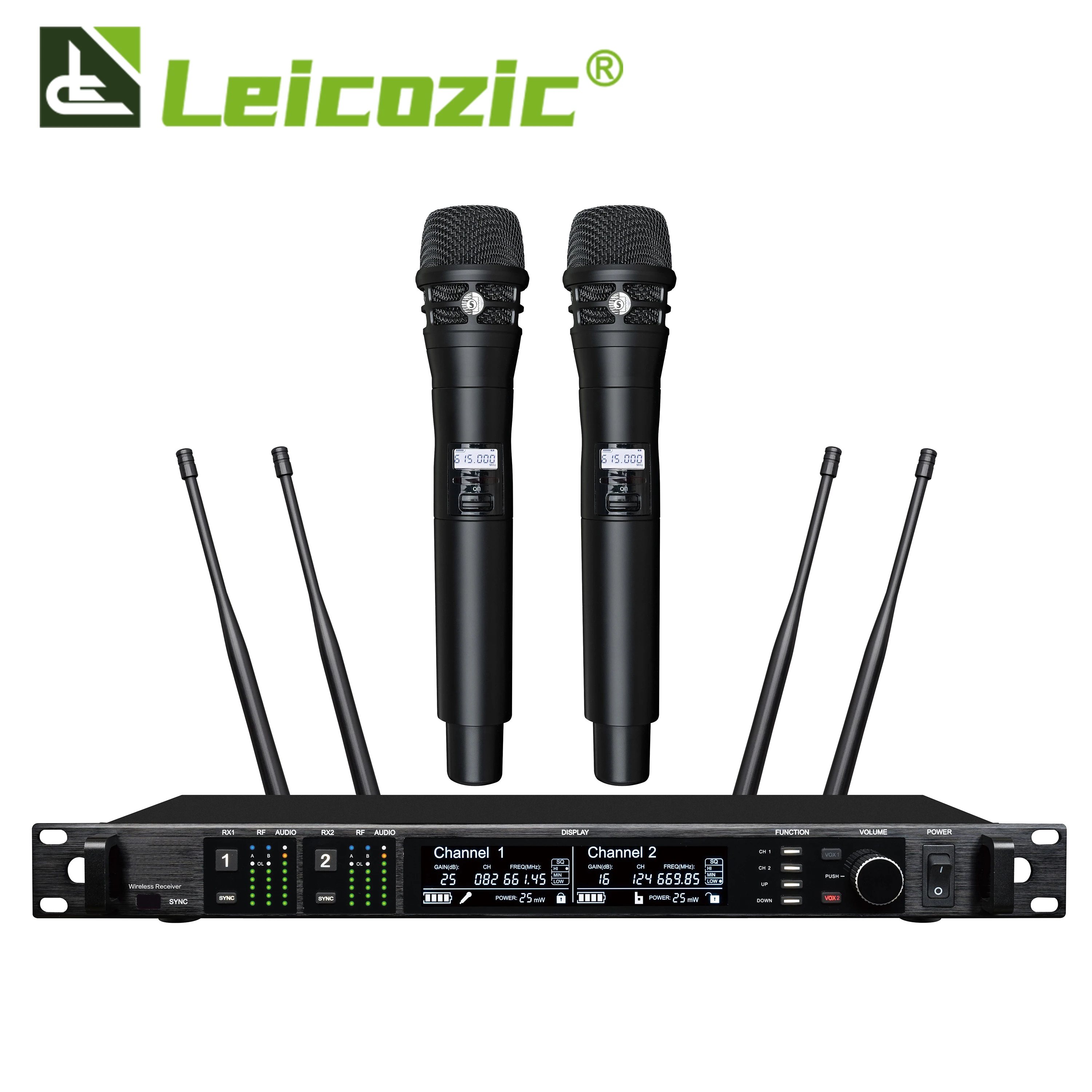 Leicozic AD4D Digital Wireless Microphone Professional Dual Channel Digital Receiver 645-695Mhz True Diversity Stage Mircrofone