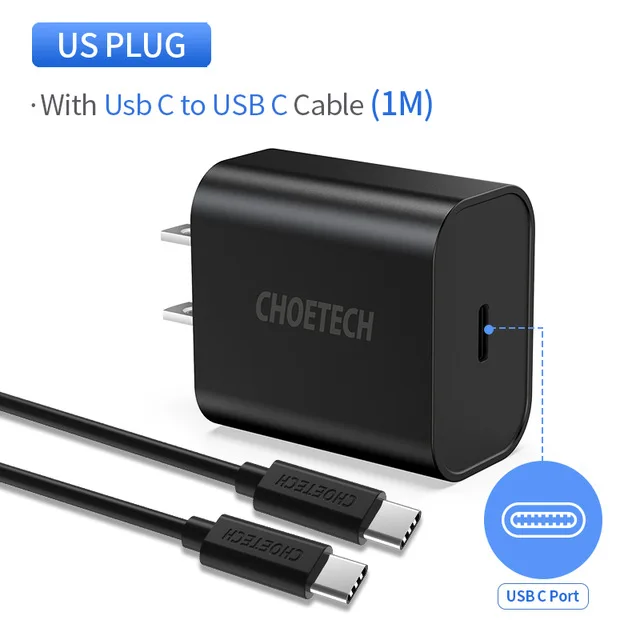 PD18WUSCC CHOETECH Quick Charge 3,0 18 Вт USB-C адаптер питания быстрое зарядное устройство PD для iPhone 11 Xs X 8 PD 3,0 usb type C зарядное устройство настенное зарядное устройство - Тип штекера: PD18WUSCC
