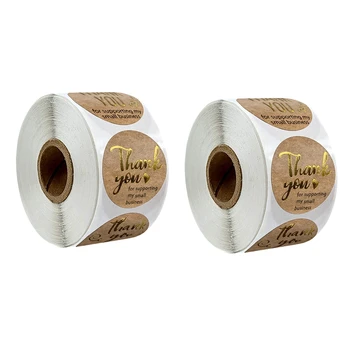 

2 Rolls Thank You for Supporting My Business Kraft Stickers with Gold Foil Round Labels Sticker for Small Shop Handmade Sticker