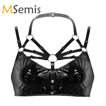 Женский латексный купальник бюстгальтер Топ Wetlook женское белье из лакированной кожи бюстгальтер с бретельками на шее с металлическими о-образными кольцами без косточек бюстгальтер без подкладки Топы