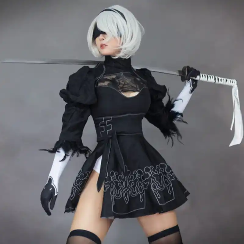 Game Nier Automata Yorha 2b Cosplay Costume Anime Women Suit Costume Set Fantasy Halloween Girls Party Black Dress And Wig Aliexpress