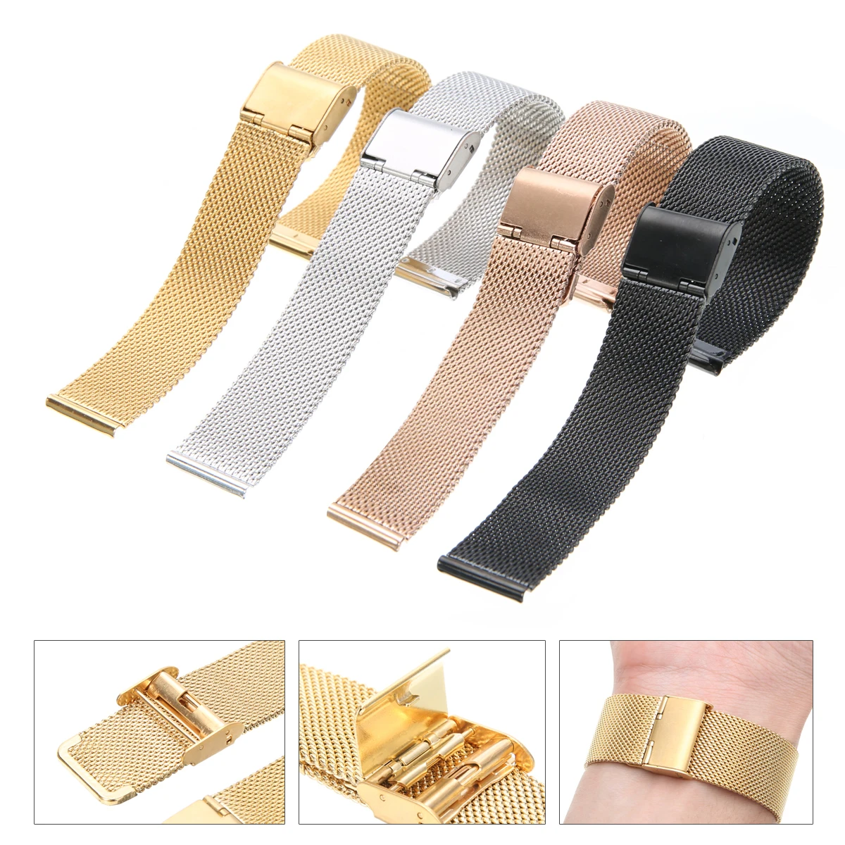 12mm/14mm/16mm/18mm/20mm/22mm/24mm Stainless Steel Watch Strap Straight End Bracelet Mesh Buckle Watch Band 4 Colors Shellhard