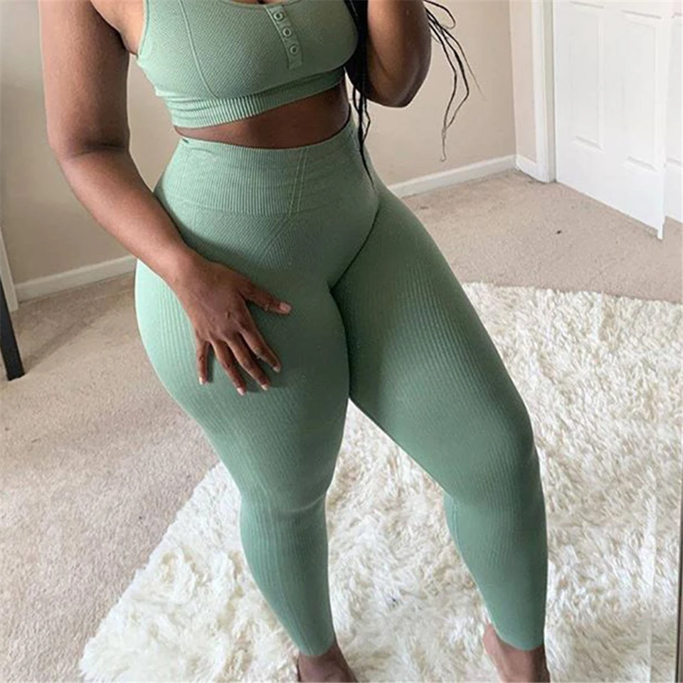

Sports Sets For Women Two Piece Suits Seamless Leggings Shorts Indoor Tops Vest High Waist Pants Tummy Control Sportswear S M L