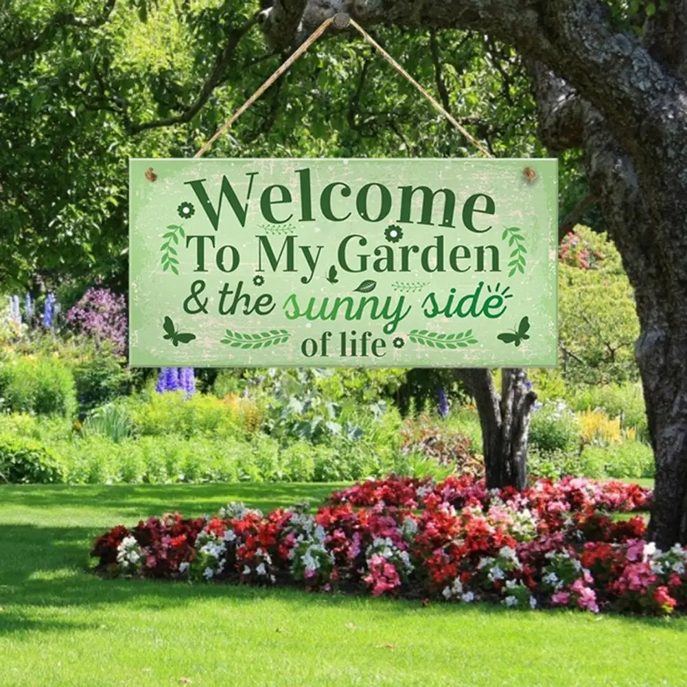 Garden Wooden Sign Decorative Letter Printed Wood Welcome To My Garden Sign Plaques Hanging Pendant Door Decor 1 Set Yard Sign