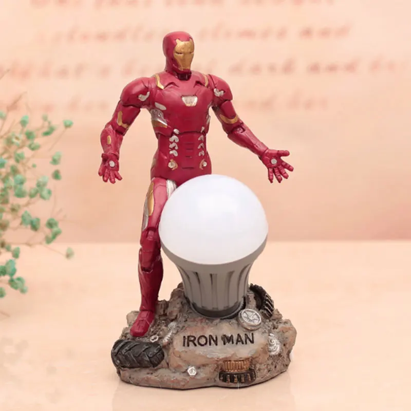 iron man Мстители Человек-паук Железный человек Капитан Америка мультфильм ночной Светильник СВЕТОДИОДНЫЙ Смола декоративная лампа для детей спальня Рождественский подарок домашний декор - Испускаемый цвет: iron man